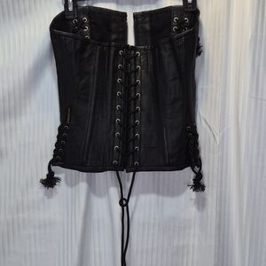 Black Lace-Up Leather Corset Top